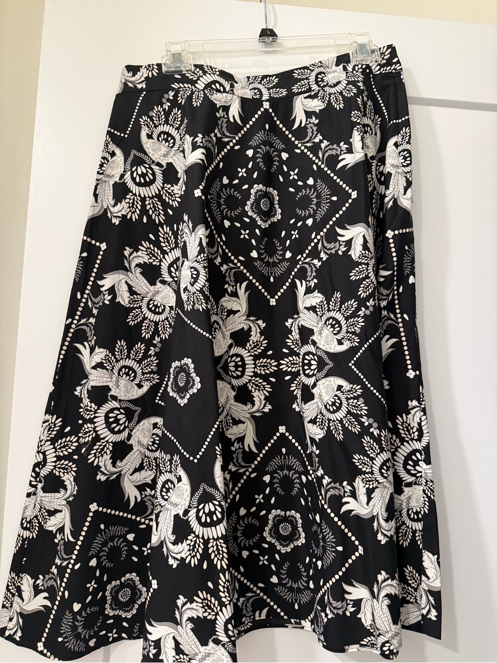 Talbots Black and White Floral A-Line Skirt with Geometric Print
